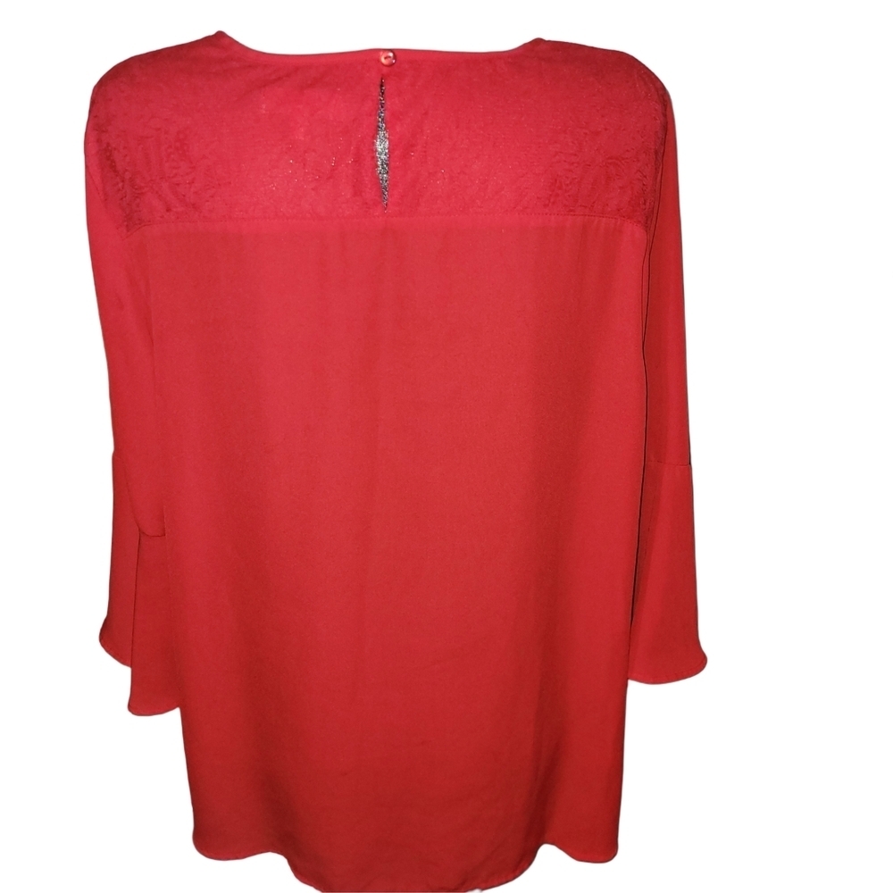 Grenier Women's Red Bell Sleeved Lace Detailed Blouse Size XL - Picture 6 of 7